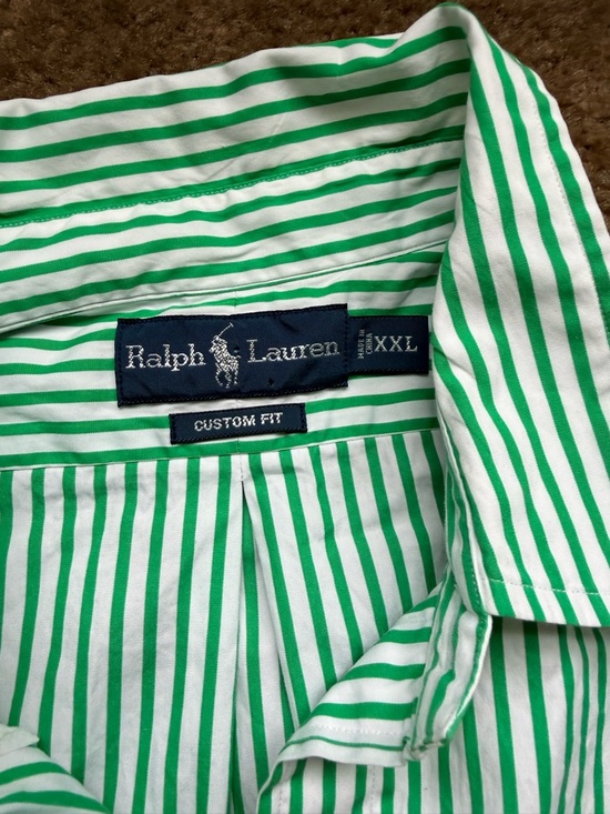 Ralph Lauren Green & White Striped Polo Button-Down Shirt custom fit sz XXL - Picture 4 of 4